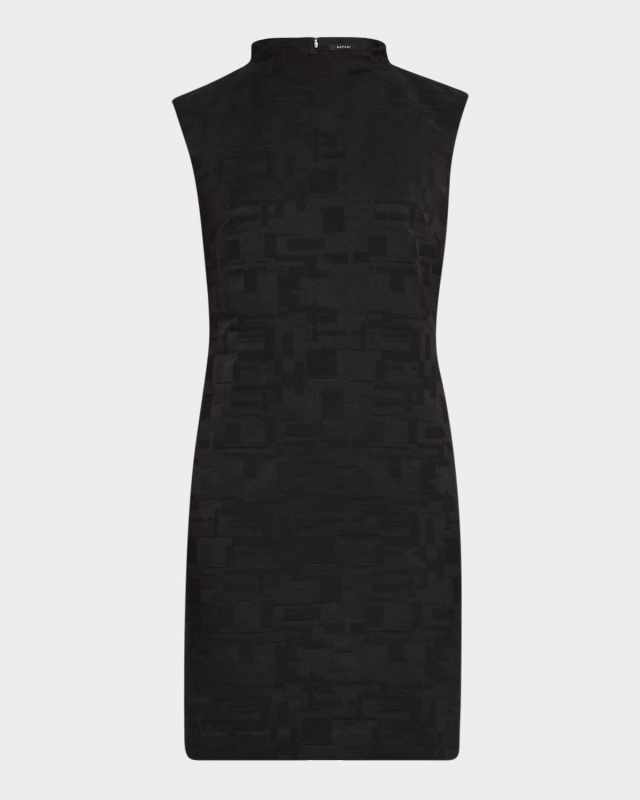 Mock-Neck Geo Jacquard Mini Dress